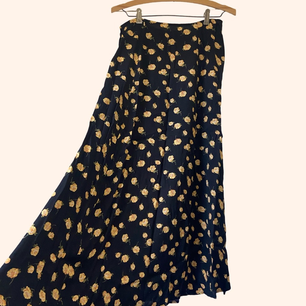 Black Reformation Maxi Skirt with Yellow Roses